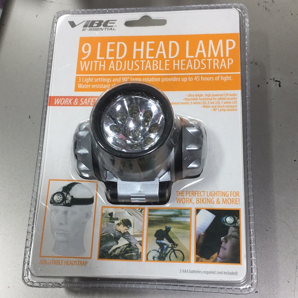 Vibe VE-382-SLV Water & Shock Resistant Super Bright 9 LED Headlamp